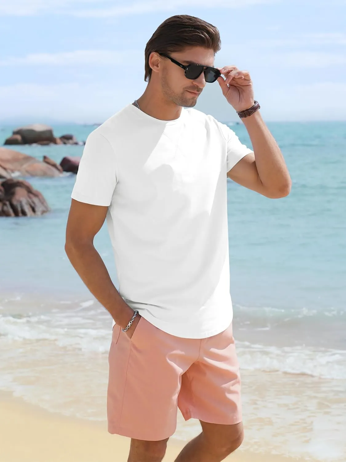 Comdecevis Mens 2 Pack Cotton Crewneck T-Shirts Hipster Hip Hop Longline Tees Shirts
