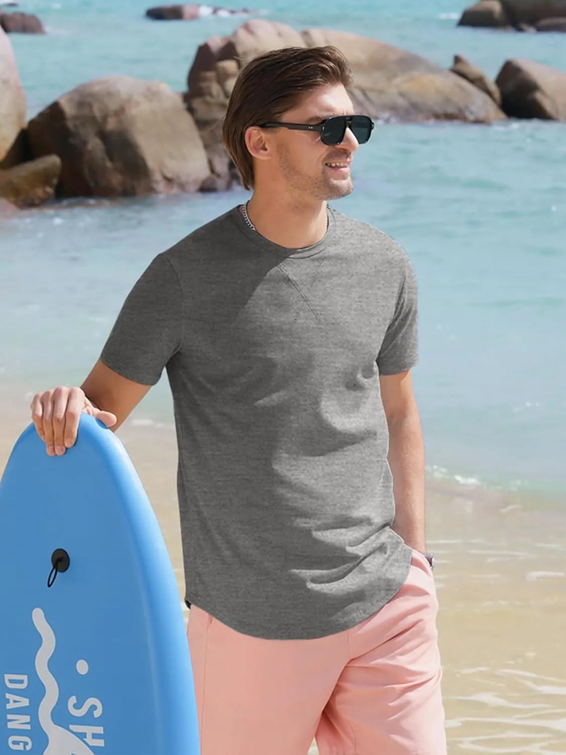 Comdecevis Mens 2 Pack Cotton Crewneck T-Shirts Hipster Hip Hop Longline Tees Shirts