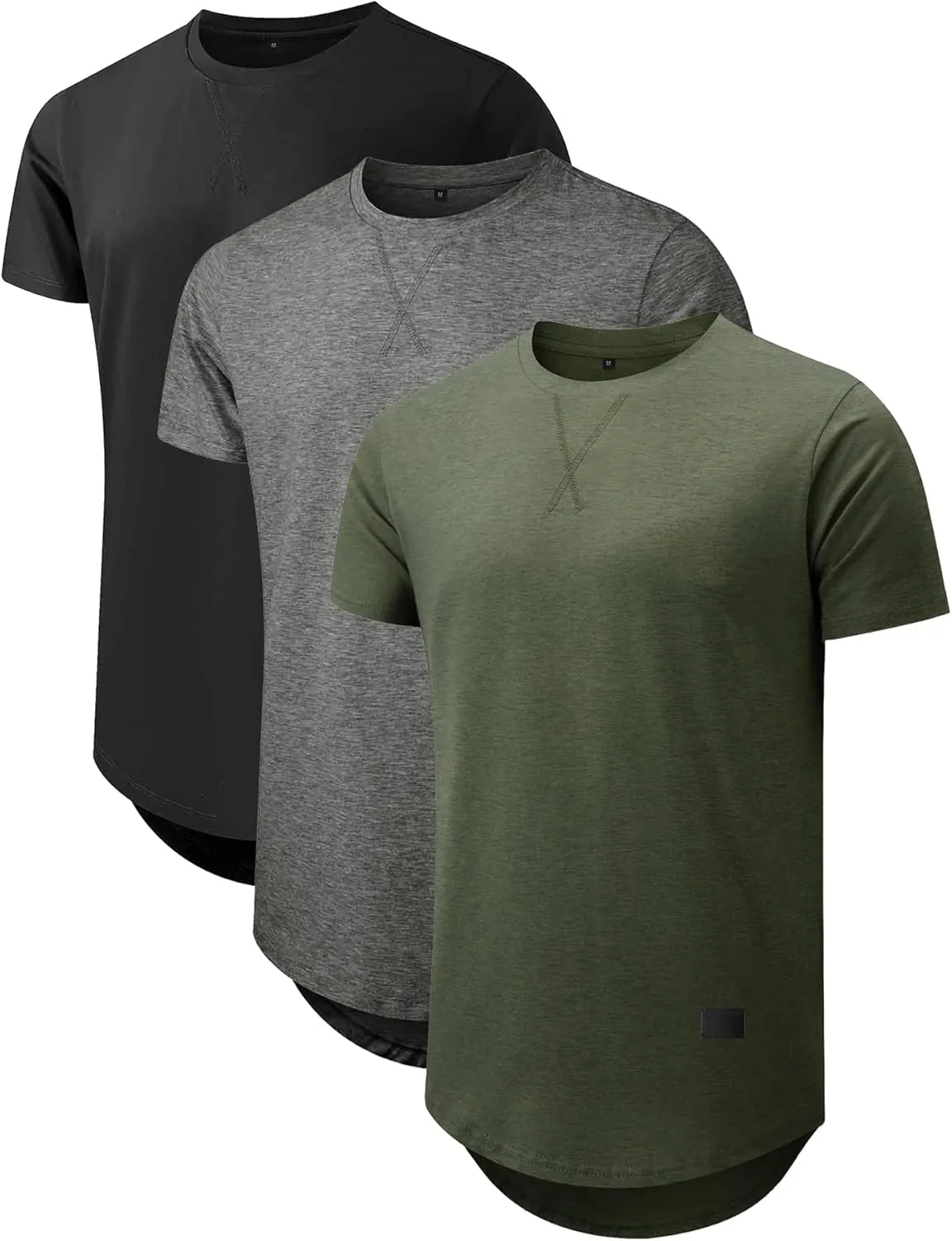 Comdecevis Mens 2 Pack Cotton Crewneck T-Shirts Hipster Hip Hop Longline Tees Shirts