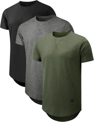 Comdecevis Mens 2 Pack Cotton Crewneck T-Shirts Hipster Hip Hop Longline Tees Shirts