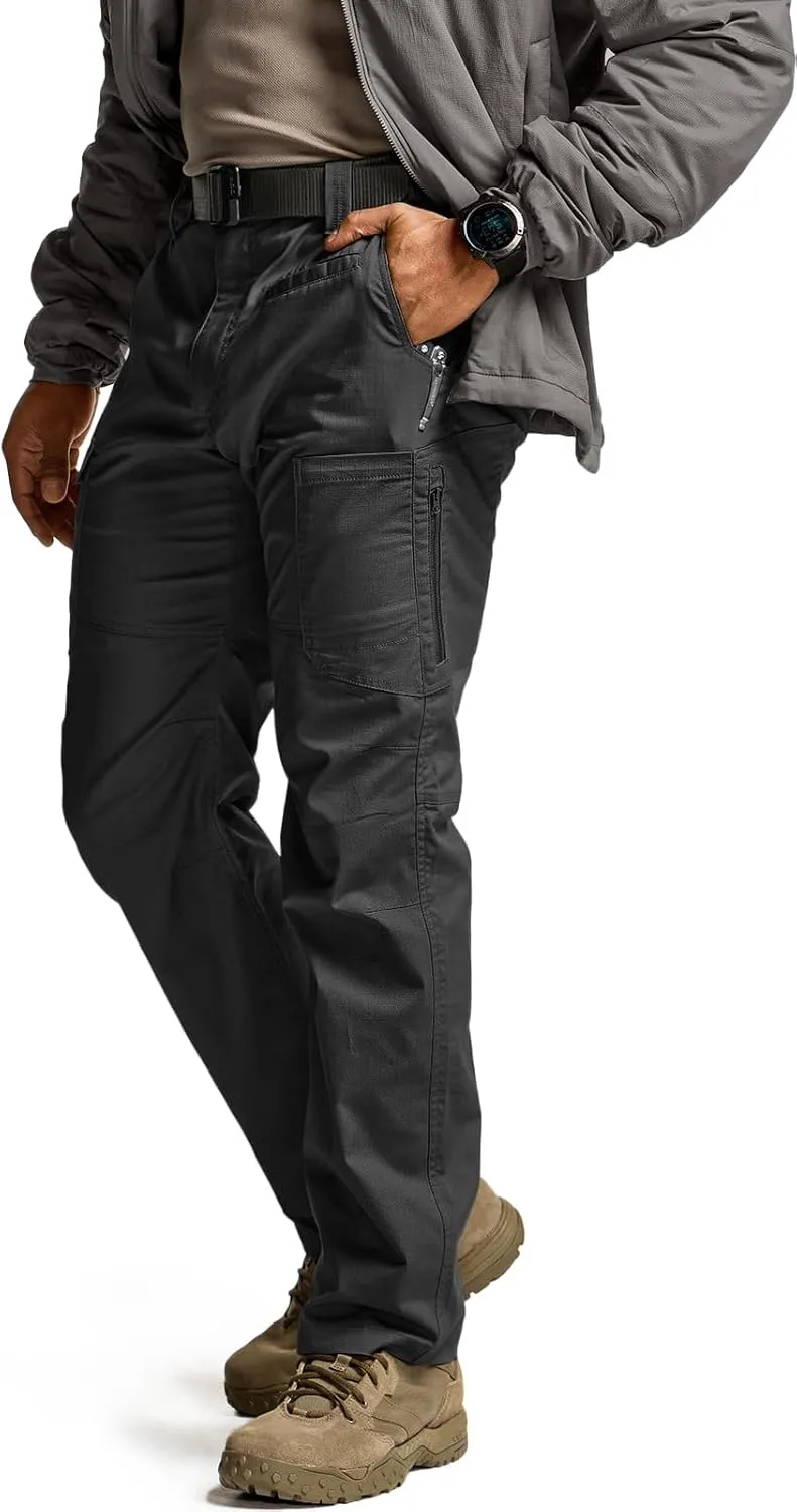 CQR Men's Utility Flex Cargo Pants, Classic-Fit Casual Stretch Work Pants, Water Resistant Lightweight Tactical Hiking Pants