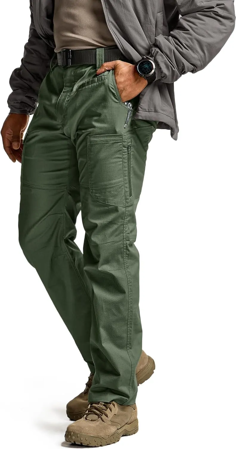 CQR Men's Utility Flex Cargo Pants, Classic-Fit Casual Stretch Work Pants, Water Resistant Lightweight Tactical Hiking Pants