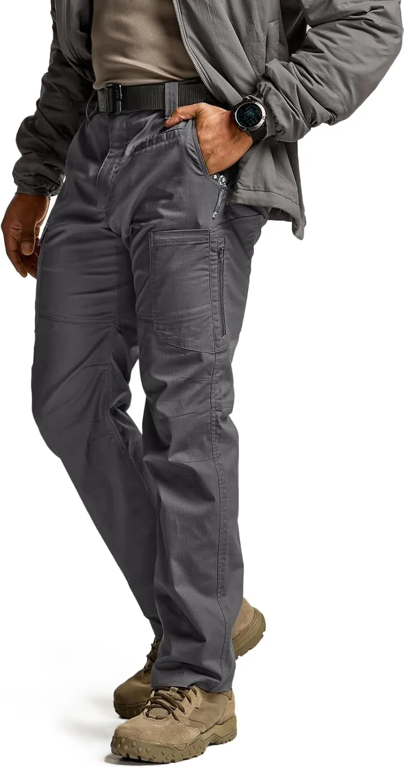 CQR Men's Utility Flex Cargo Pants, Classic-Fit Casual Stretch Work Pants, Water Resistant Lightweight Tactical Hiking Pants