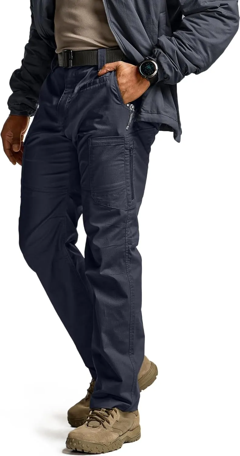 CQR Men's Utility Flex Cargo Pants, Classic-Fit Casual Stretch Work Pants, Water Resistant Lightweight Tactical Hiking Pants