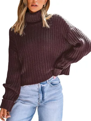 CUPSHE Women's Long Sleeve Sweater Ribbed Turtleneck 2024 Fall Chunky Knit Cropped Sweater Top