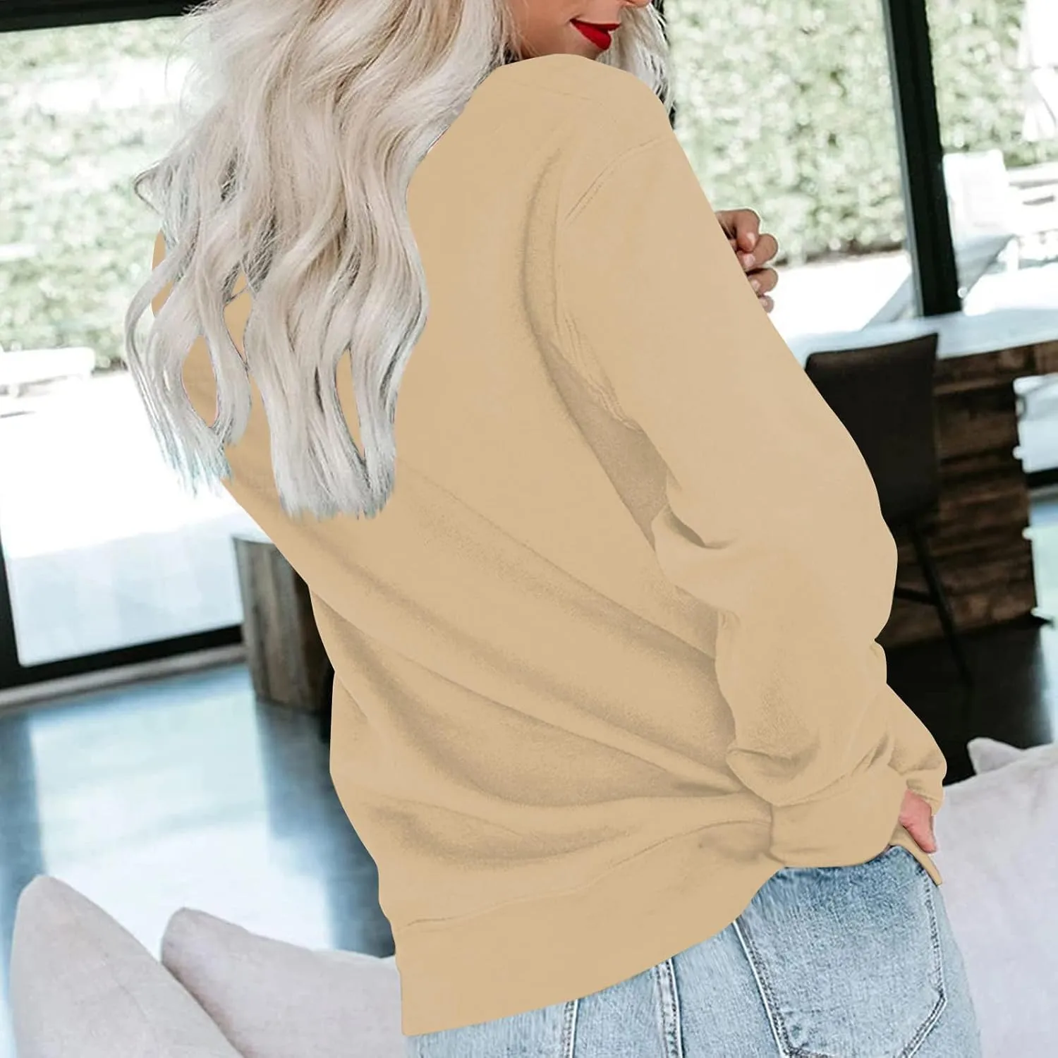 Cute Fall Sweatshirts For Women Crew Neck Lightweight Pullover Gradient Color Oversized Sweatshirt Trendy Sweaters