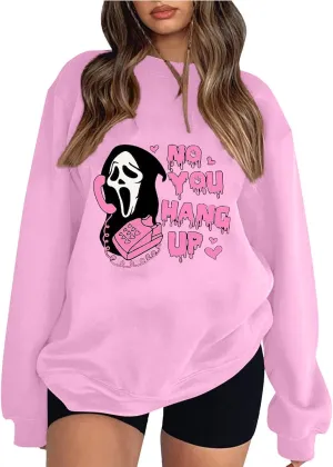 Cute Ghost Halloween Sweatshirts Women Funny Pumpkin Graphic Sweatshirt Spooky Season Party Tops Fall Sweater