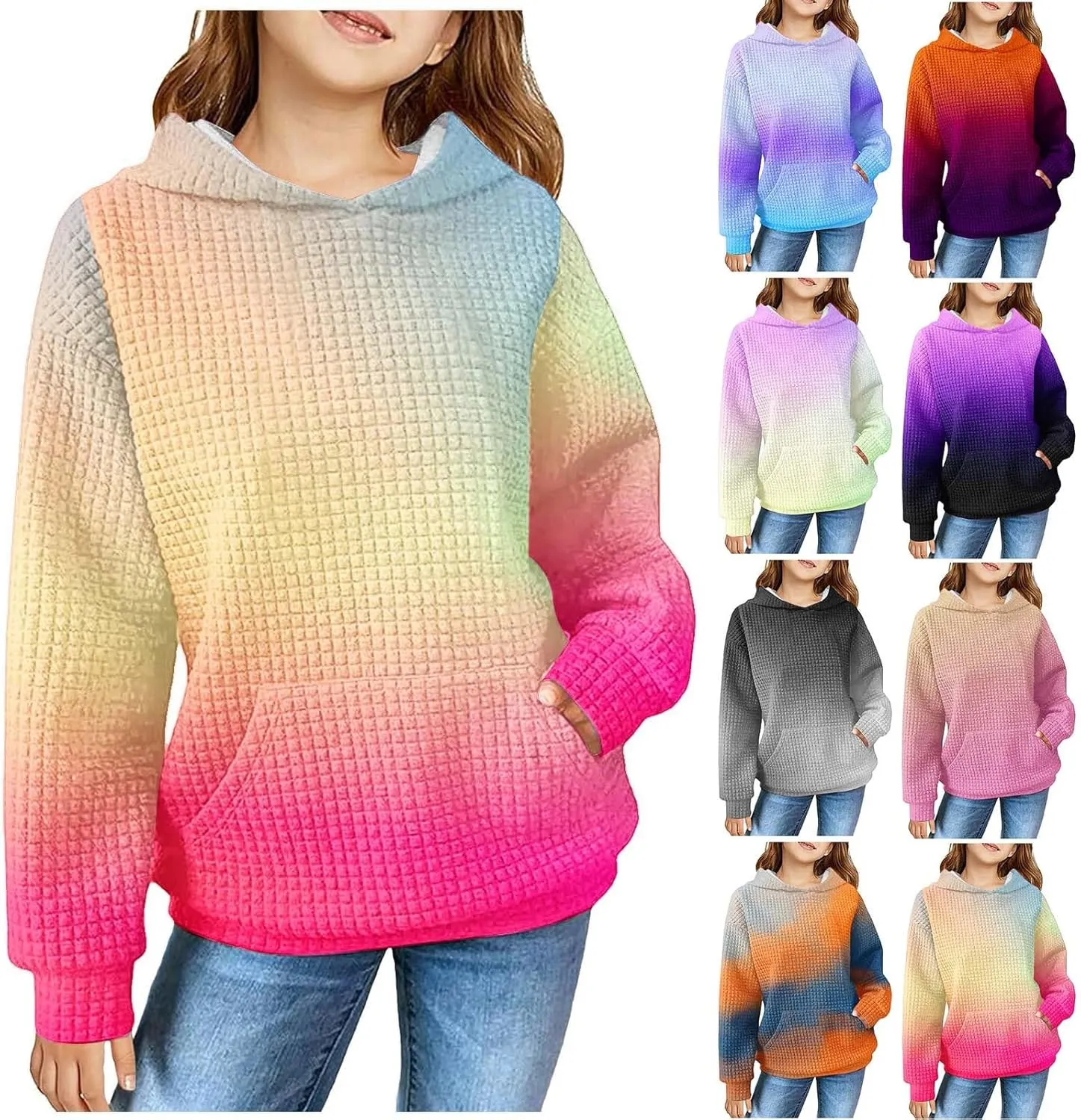 Cute Hoodies for Teen Girls Trendy Preppy Hooded Sweatshirts Kids Tie Dye Gradient Y2K Oversized Hoodie Pullover Tops