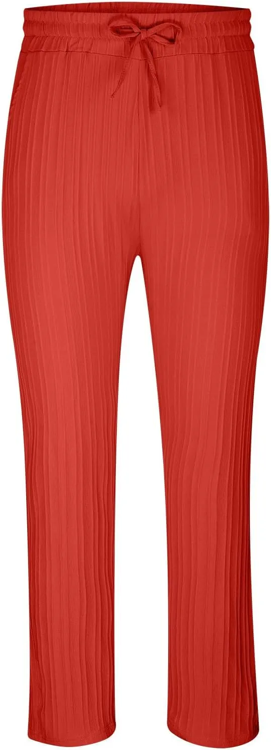 Dademeo Stripe Cotton Linen Pants for Men Comfy Breathable Casual Elastic Waist Straight Leg Pocket Business Pencil Trousers