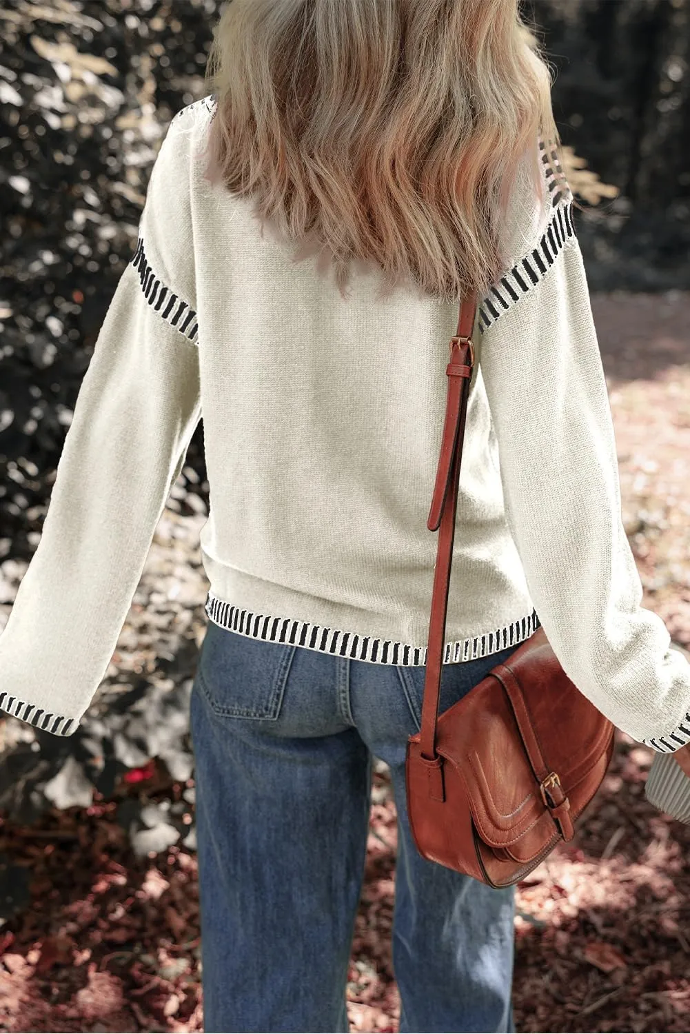 Dokotoo Sweaters for Women Fashion Solid Crewneck Loose Fit Long Sleeve Contrast Cable Knit Pullover Sweater Jumper Tops