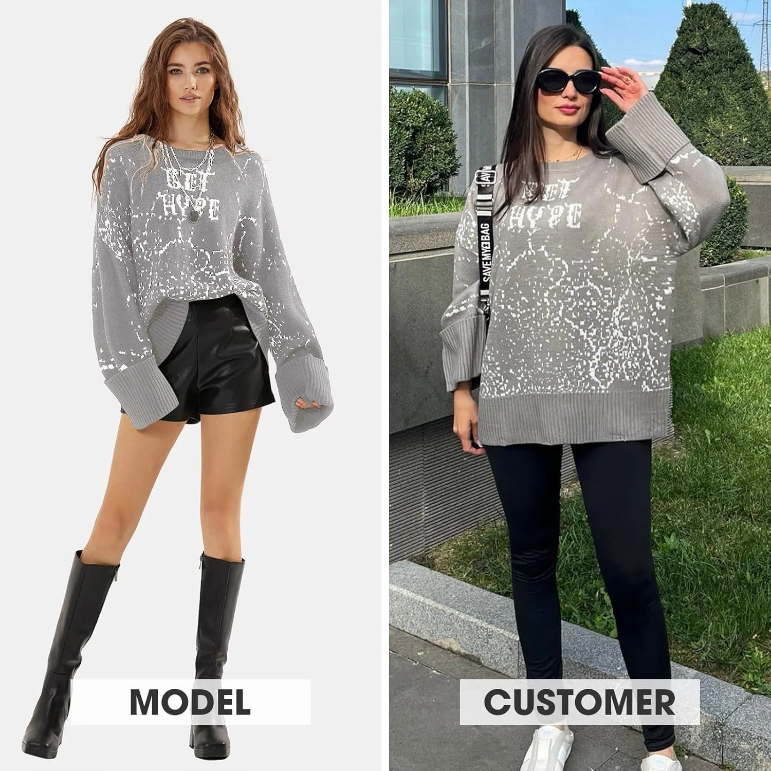 EXLURA Womens 2024 Oversized Graphic Leopard Print Long Sleeve Sweaters Chunky Knit Pullover Tops Fall Winter Y2K Sweater