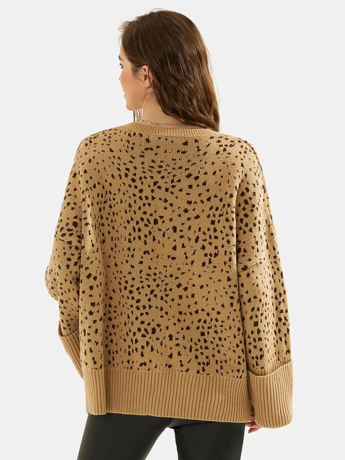 EXLURA Womens 2024 Oversized Graphic Leopard Print Long Sleeve Sweaters Chunky Knit Pullover Tops Fall Winter Y2K Sweater