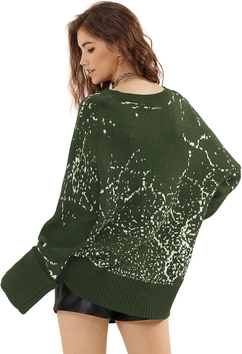 EXLURA Womens 2024 Oversized Graphic Leopard Print Long Sleeve Sweaters Chunky Knit Pullover Tops Fall Winter Y2K Sweater