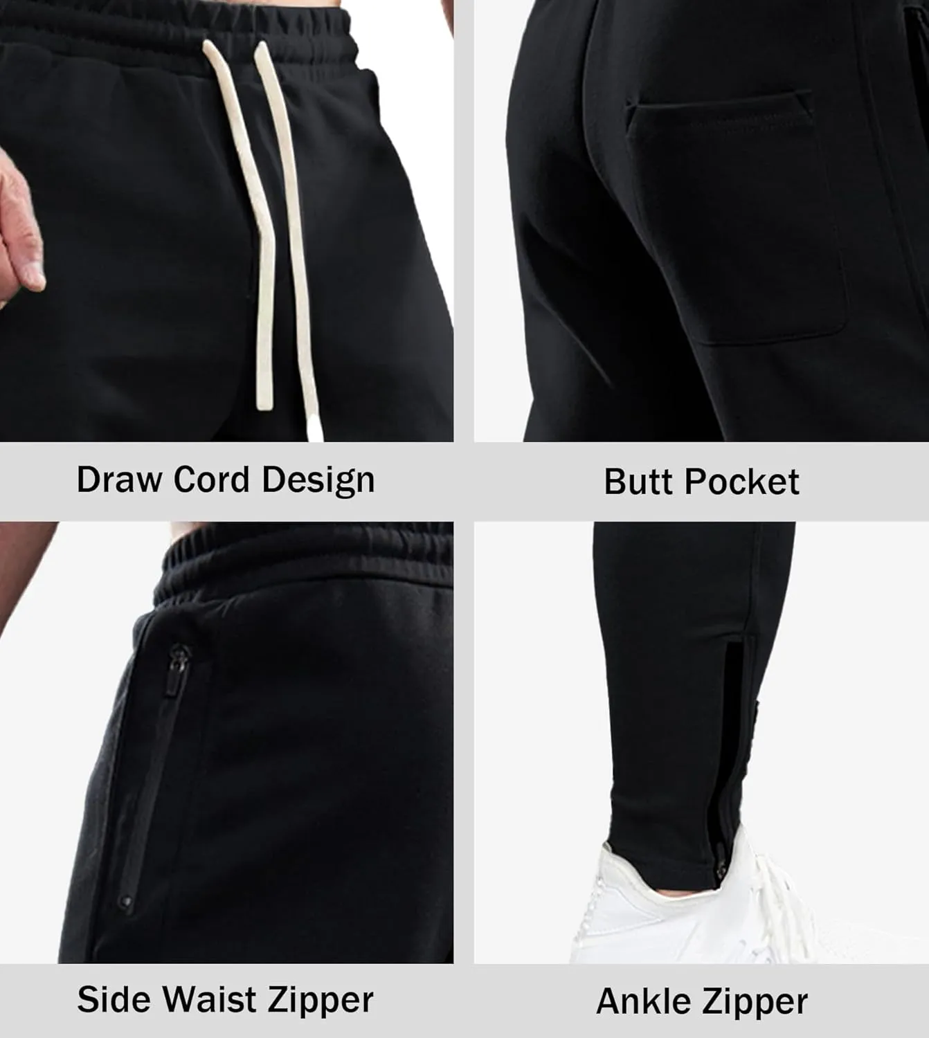Fioboc Mens Joggers Weekend Performance Zip Ankle Jogger Athletic Sweatpants with Zipper Pockets Athletic Pant