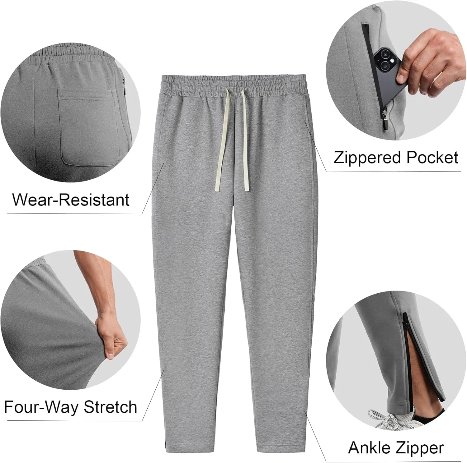 Fioboc Mens Joggers Weekend Performance Zip Ankle Jogger Athletic Sweatpants with Zipper Pockets Athletic Pant