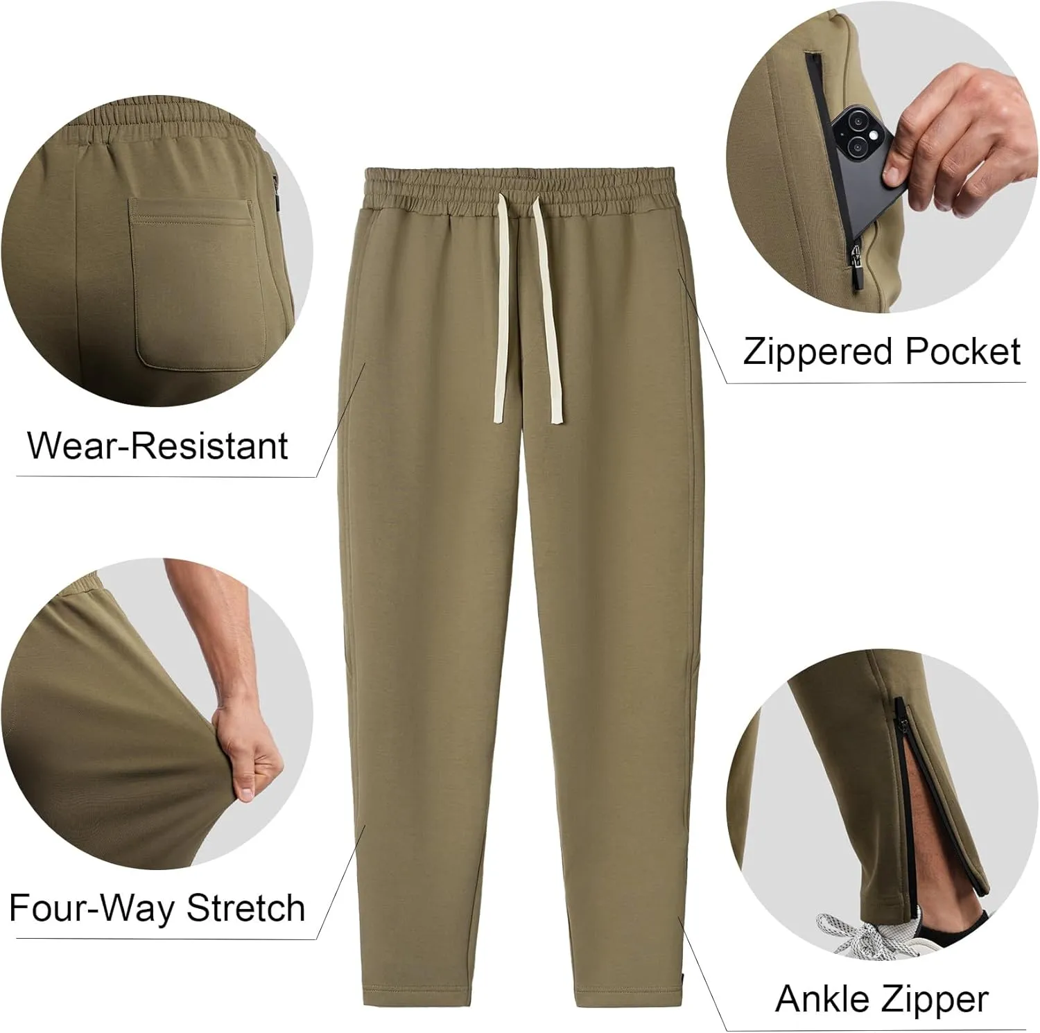 Fioboc Mens Joggers Weekend Performance Zip Ankle Jogger Athletic Sweatpants with Zipper Pockets Athletic Pant