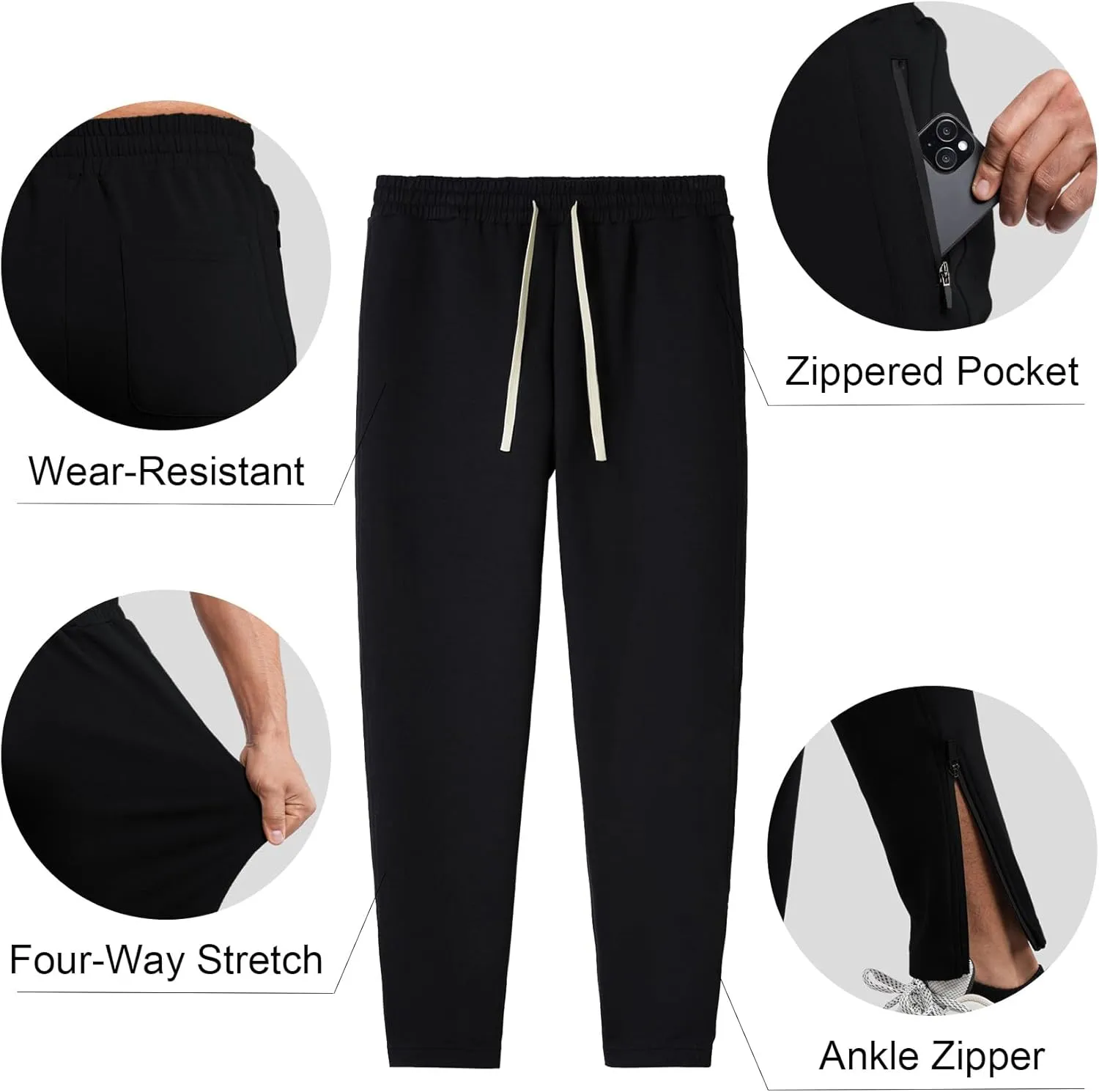 Fioboc Mens Joggers Weekend Performance Zip Ankle Jogger Athletic Sweatpants with Zipper Pockets Athletic Pant