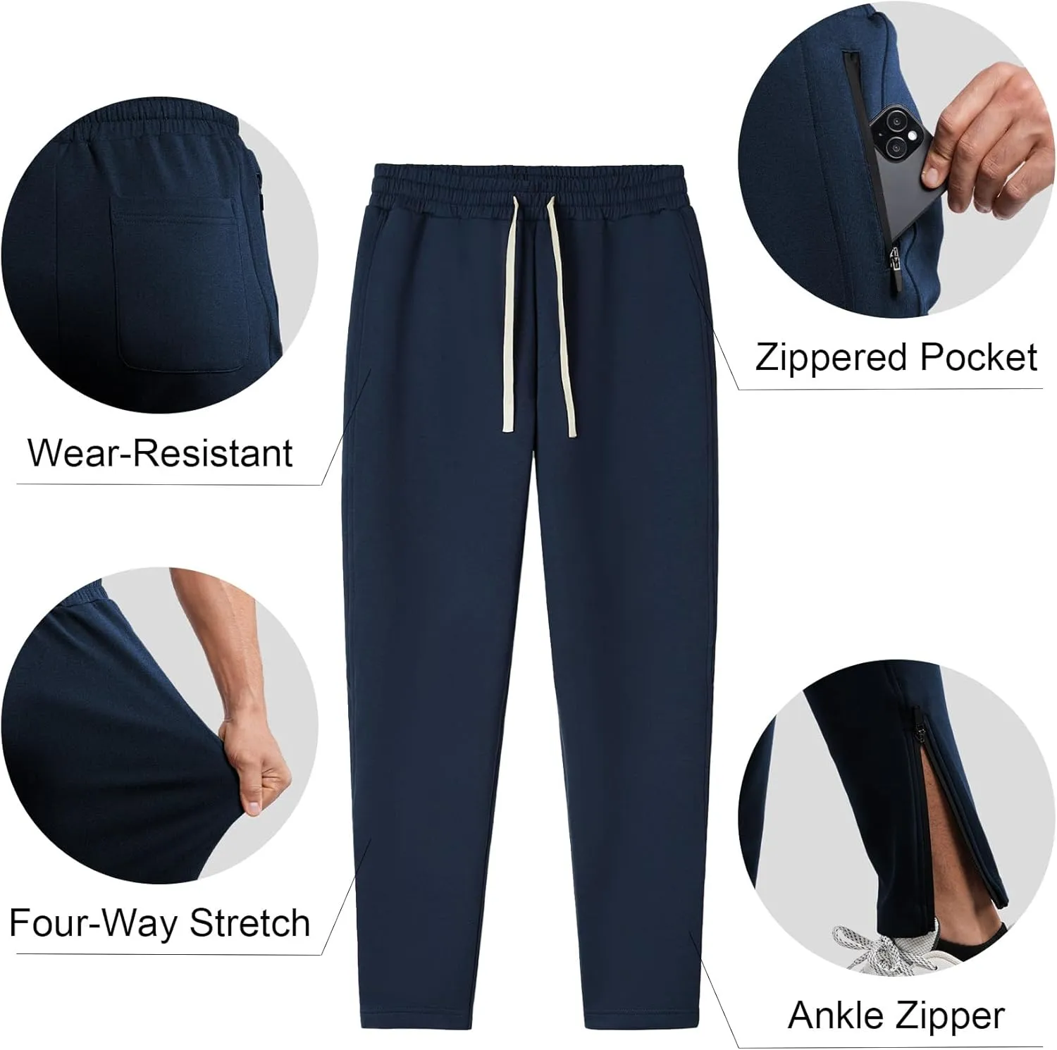 Fioboc Mens Joggers Weekend Performance Zip Ankle Jogger Athletic Sweatpants with Zipper Pockets Athletic Pant
