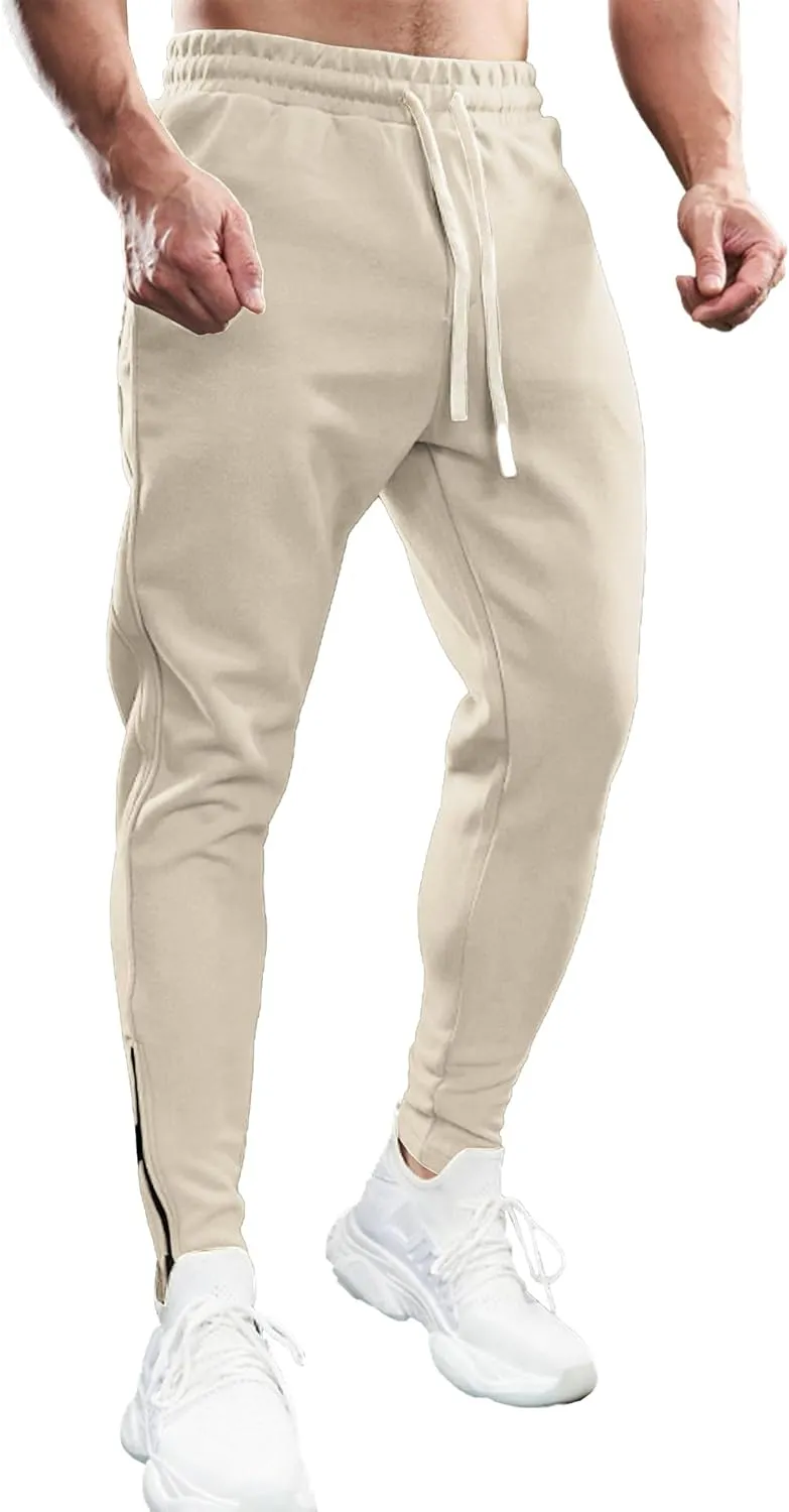 Fioboc Mens Joggers Weekend Performance Zip Ankle Jogger Athletic Sweatpants with Zipper Pockets Athletic Pant