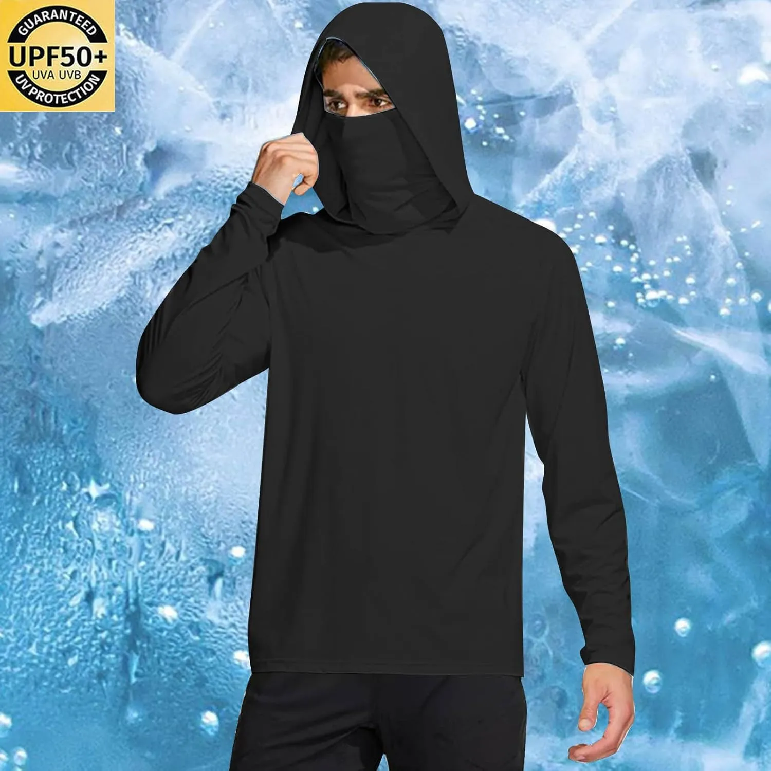 Fishing Shirt for Men UPF 50  UV Sun Shirts Outdoor Fishing Hoodie with Gaiter Long Sleeve Hiking Shirts Rash Guards