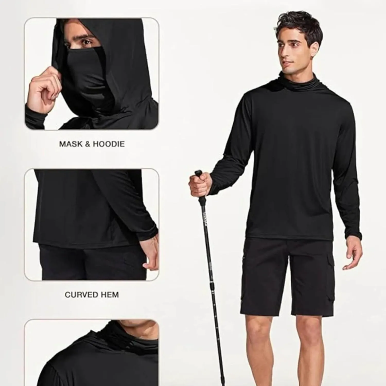 Fishing Shirt for Men UPF 50  UV Sun Shirts Outdoor Fishing Hoodie with Gaiter Long Sleeve Hiking Shirts Rash Guards