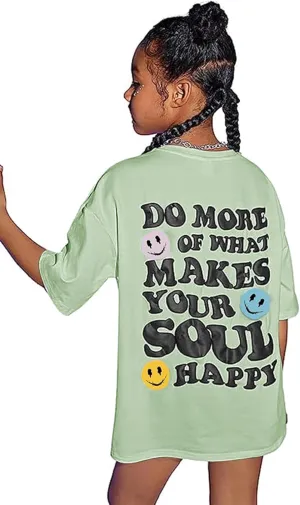 Girl's Letter Print Graphic T Shirts Short Sleeve Cute Shirts Oversized Loose Tee Summer Tops