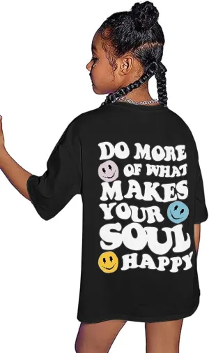 Girl's Letter Print Graphic T Shirts Short Sleeve Cute Shirts Oversized Loose Tee Summer Tops