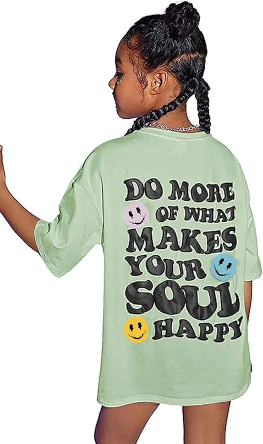 Girl's Letter Print Graphic T Shirts Short Sleeve Cute Shirts Oversized Loose Tee Summer Tops