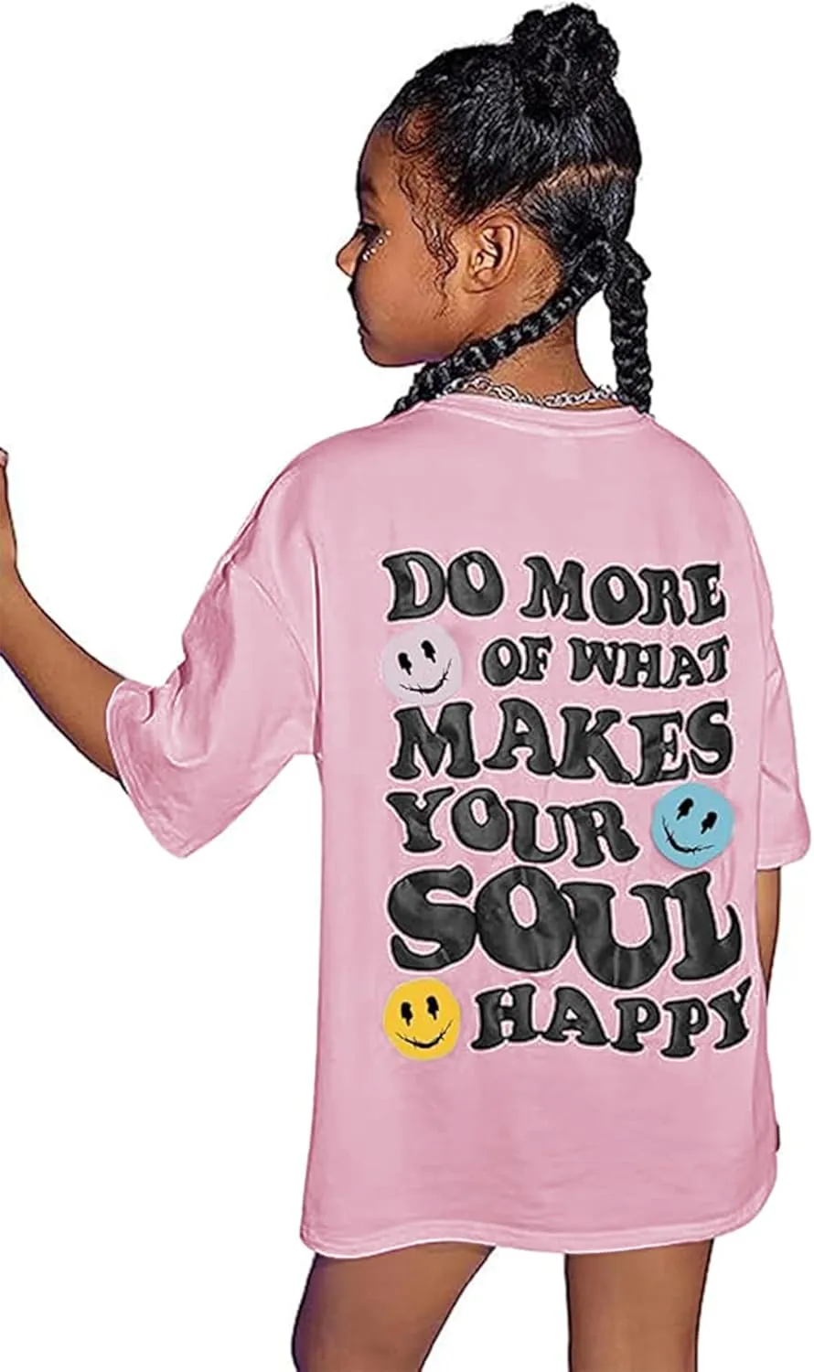 Girl's Letter Print Graphic T Shirts Short Sleeve Cute Shirts Oversized Loose Tee Summer Tops