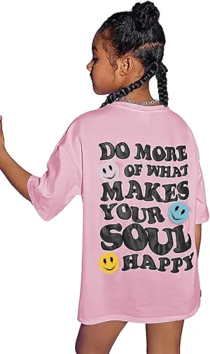 Girl's Letter Print Graphic T Shirts Short Sleeve Cute Shirts Oversized Loose Tee Summer Tops