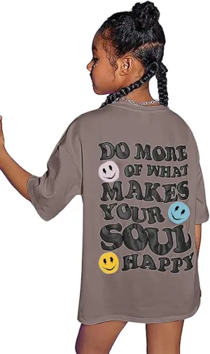 Girl's Letter Print Graphic T Shirts Short Sleeve Cute Shirts Oversized Loose Tee Summer Tops