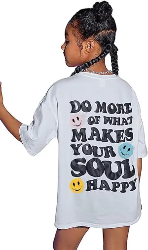 Girl's Letter Print Graphic T Shirts Short Sleeve Cute Shirts Oversized Loose Tee Summer Tops