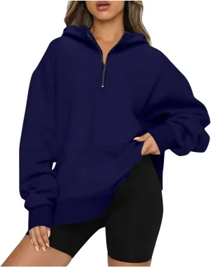 GOFULY 1/4 Zip Sweatshirt Women Lightweight Fall Solid Oversized Sweatshirts Y2K Long Sleeve Pullover Winter Cute Pullover