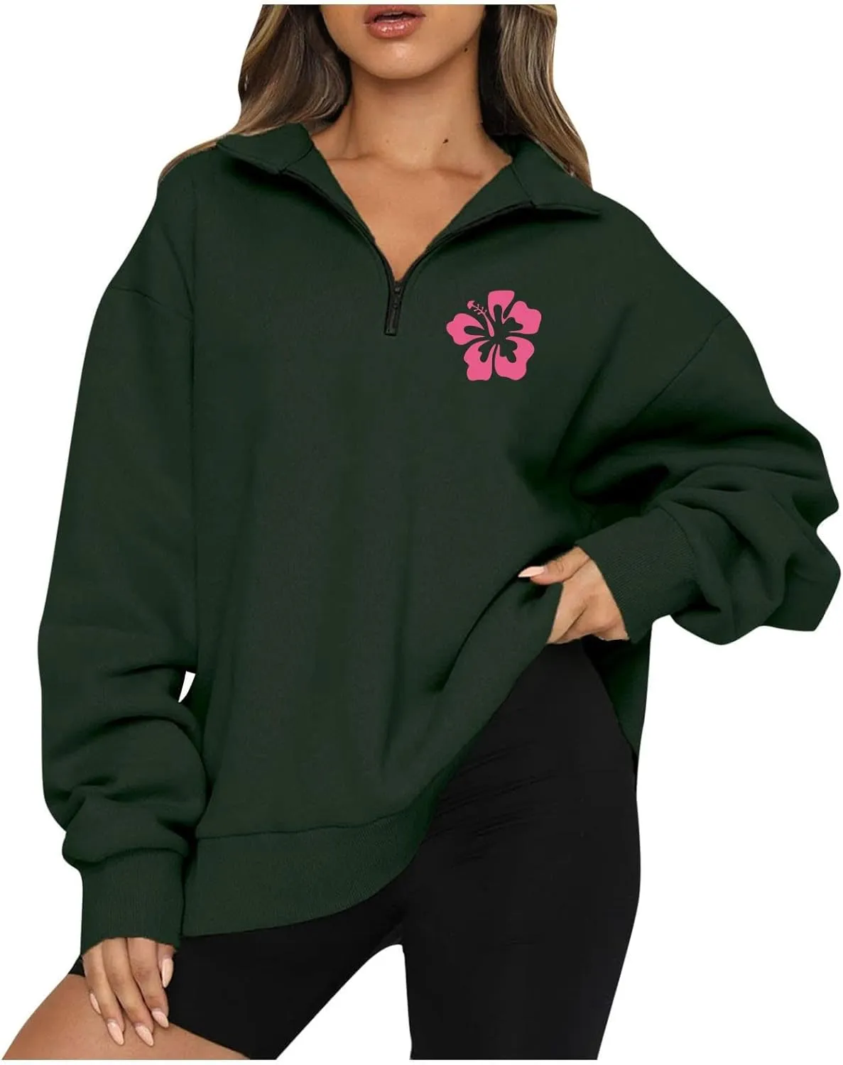 GOFULY Sweatshirt Women Oversized Fall 1/4 Zip Sweatshirt No Hoodie Winter Solid Long Sleeve Shirts Vintage Pullover Sweaters