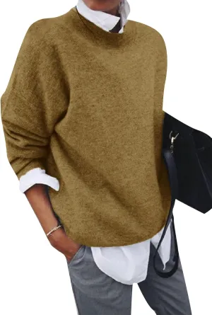 GORIFE Women's Winter Loose Sweaters Lapel Collar 2 in 1 Style Blouse Solid Long Sleeve Pullovers
