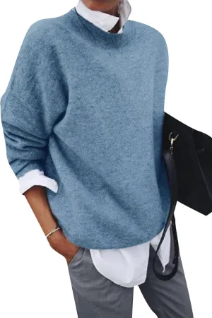 GORIFE Women's Winter Loose Sweaters Lapel Collar 2 in 1 Style Blouse Solid Long Sleeve Pullovers