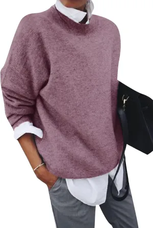 GORIFE Women's Winter Loose Sweaters Lapel Collar 2 in 1 Style Blouse Solid Long Sleeve Pullovers