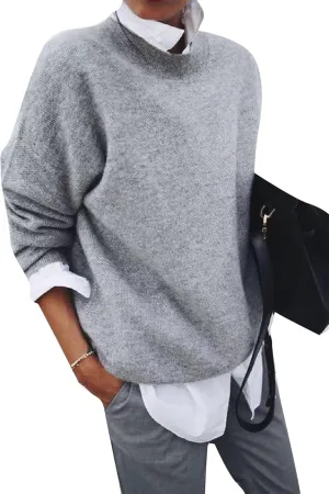 GORIFE Women's Winter Loose Sweaters Lapel Collar 2 in 1 Style Blouse Solid Long Sleeve Pullovers