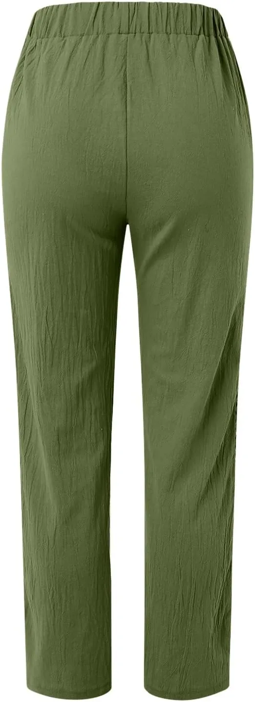 Harem Sexy Elastic Waist Pants for Women Cutout Casual Linen Pants Cotton Linen Loose Fitting Womens Pants for Summer