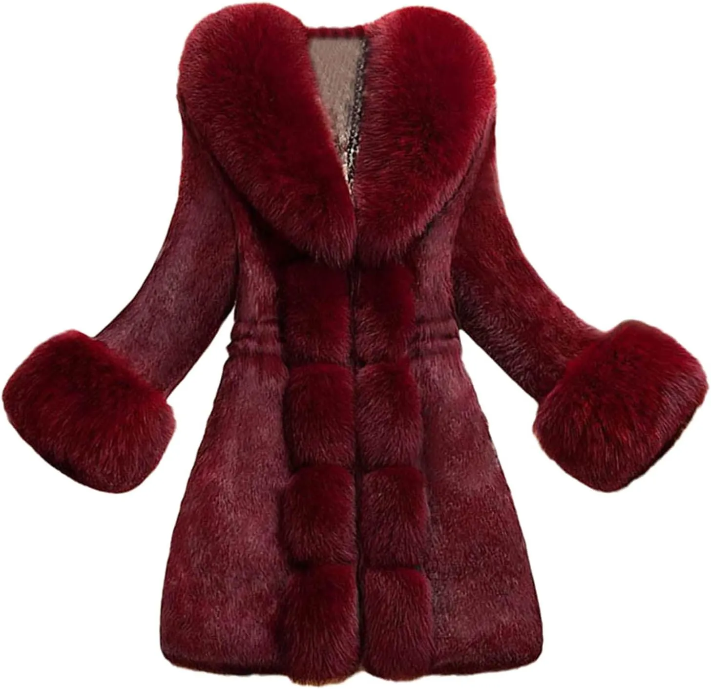 iQKA Women Winter Coat Faux Fur Fluffy Zip Up Jacket Outwear Plus Size Trench Coat Oversized Overcoat S-5XL