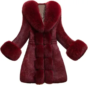 iQKA Women Winter Coat Faux Fur Fluffy Zip Up Jacket Outwear Plus Size Trench Coat Oversized Overcoat S-5XL