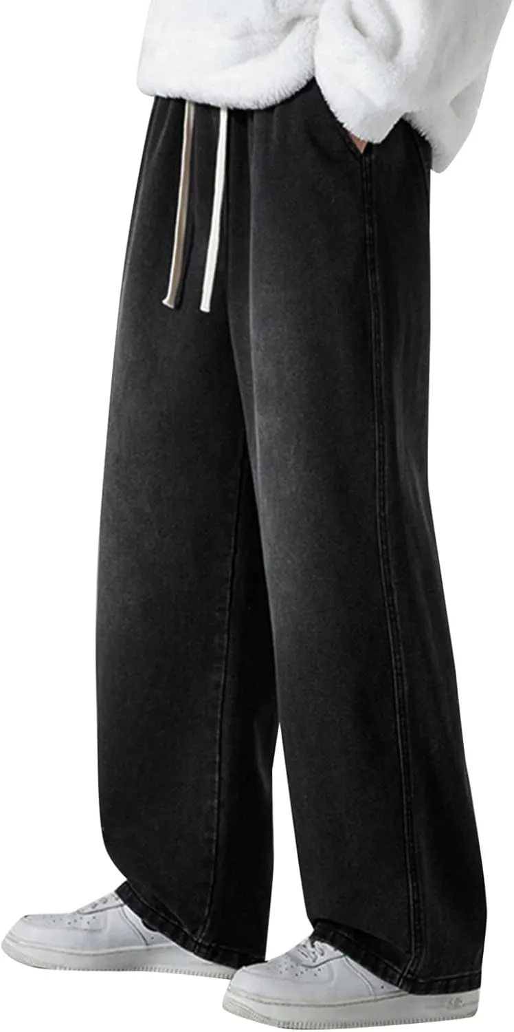 Jeans Fashion Trousers Pocket Drawstring Waist Solid Color Slim Toe Jeans Pants Straight Mid Rise Jeans Men's Pants