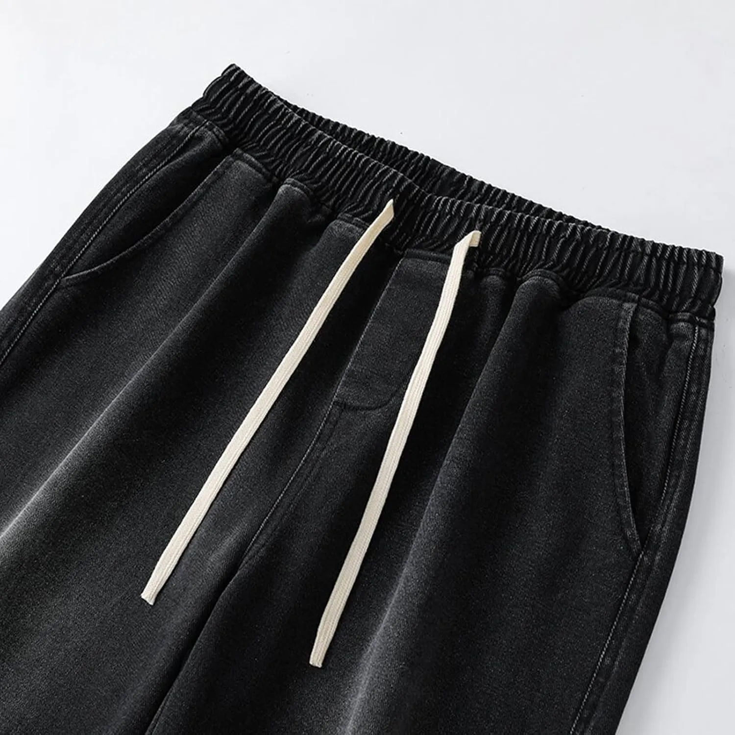 Jeans Fashion Trousers Pocket Drawstring Waist Solid Color Slim Toe Jeans Pants Straight Mid Rise Jeans Men's Pants