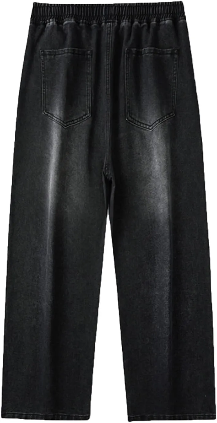 Jeans Fashion Trousers Pocket Drawstring Waist Solid Color Slim Toe Jeans Pants Straight Mid Rise Jeans Men's Pants