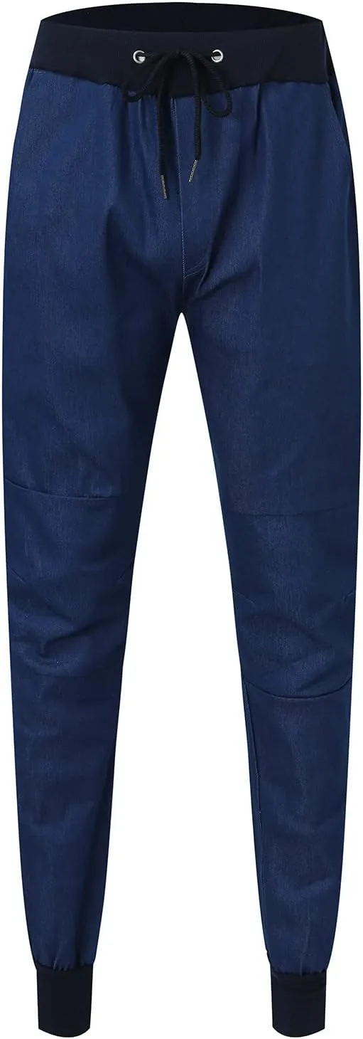 Jeans Fashion Trousers Pocket Drawstring Waist Solid Color Slim Toe Jeans Pants Straight Mid Rise Jeans Men's Pants