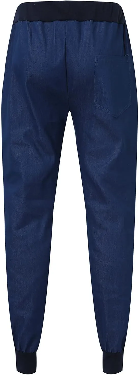 Jeans Fashion Trousers Pocket Drawstring Waist Solid Color Slim Toe Jeans Pants Straight Mid Rise Jeans Men's Pants