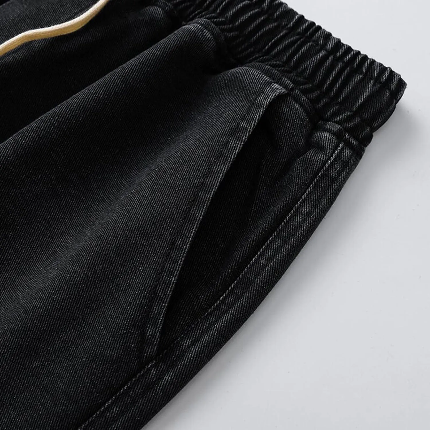 Jeans Fashion Trousers Pocket Drawstring Waist Solid Color Slim Toe Jeans Pants Straight Mid Rise Jeans Men's Pants