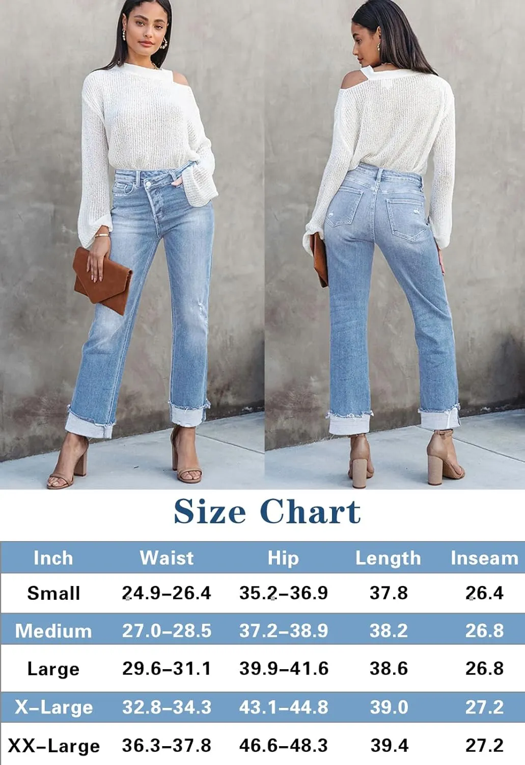 Jeans for Women Trendy High Waisted Corssover Boyfriend Jeans Distressed Stretchy Denim Pants