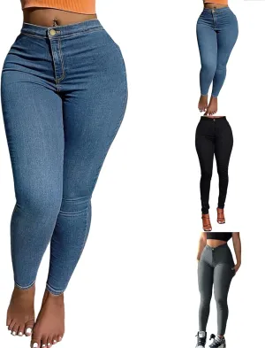 Jeggings for Women Tummy Control Pull On Butt Lifting Jeans Stretch Skinny Mid Rise Jeans with Pockets Casual Pants