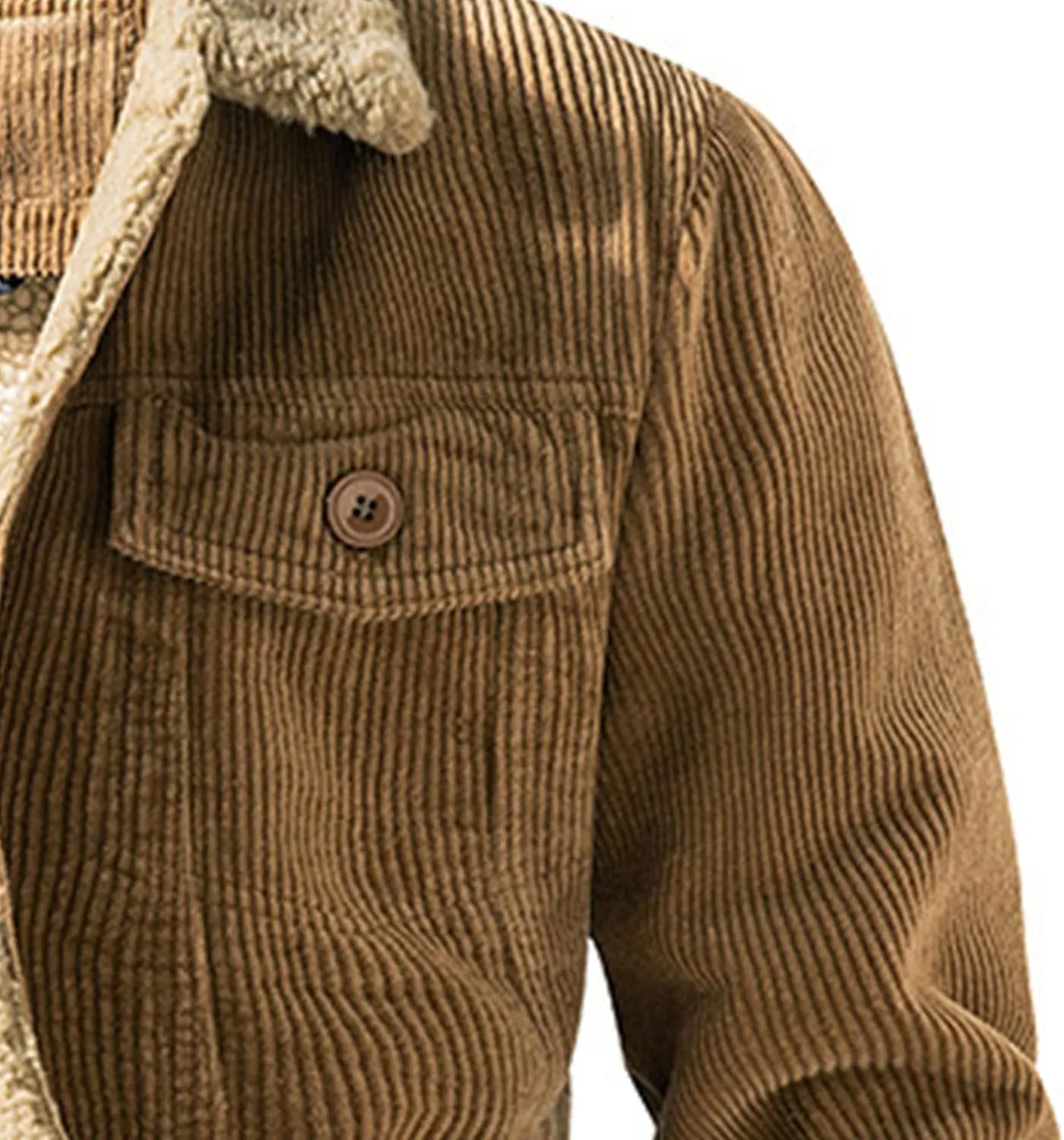 JEShifangjiusu Men'S Corduroy Sherpa Trucker Jacket Slim Fit Button Down Fall Winter Coat Lapel Thickened Coat Multi Pocket